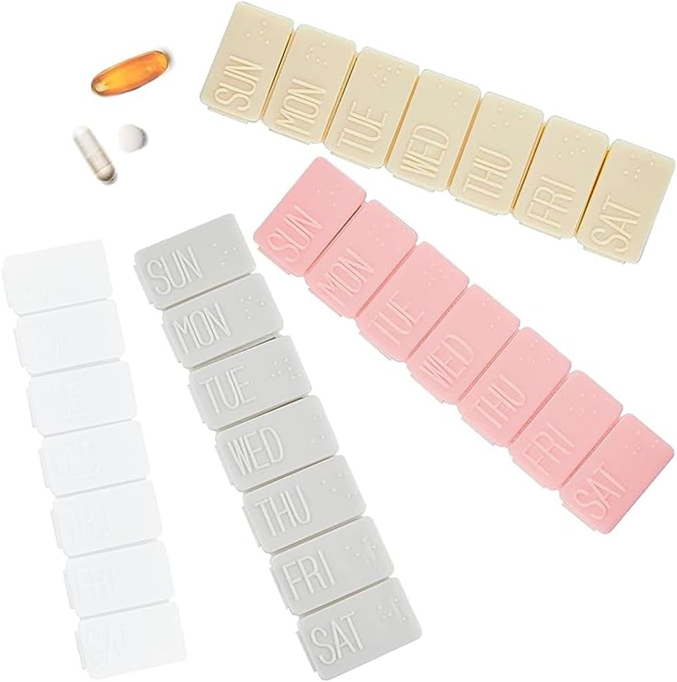 4Pack Organisateur hebdomadaire de pilules, petits 7 jours Cas de pilules Voyage boîte quotidienne de pilules pour huile de poisson, comprimés de calcium et autres pilules de vitamine