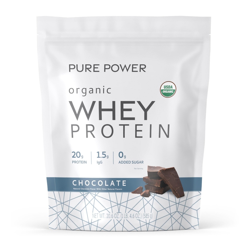 Dr. Mercola Pure Power Bio Whey Protein - 20 g Protéine - Soutienne la croissance et l'énergie musculaires - Concentré de lactosérum - 15 portions (20,60 oz) - Chocolat