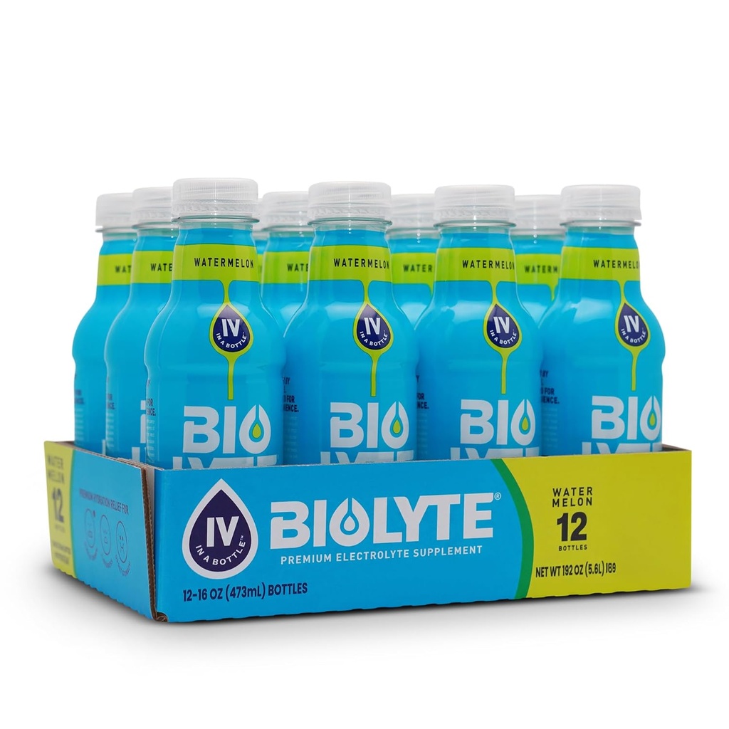 Boire d'électrolyte BIOLYTE - boisson d'hydratation, eau d'électrolyte, chimothérapie doit avoir pour les femmes et les hommes, réhydratation IV liquide dans une bouteille - pastèque, 16 Fl Oz (12 Pack)
