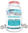 Supplément à la nattokinase de bio-absorb. 100 mg, 2000 UF. 6 mois. Enzyme d'extrait de natto non-OGM (180 capsules de légumes)
