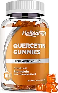 Quercetin avec Gummies Bromelain, 1000mg Quercetin Gummies, Adultes et Enfants Soutien immunitaire Gummies, Soutien pulmonaire et respiratoire, Absorbe élevée, Orange, Sucre faible, Vegan, 60 Comte