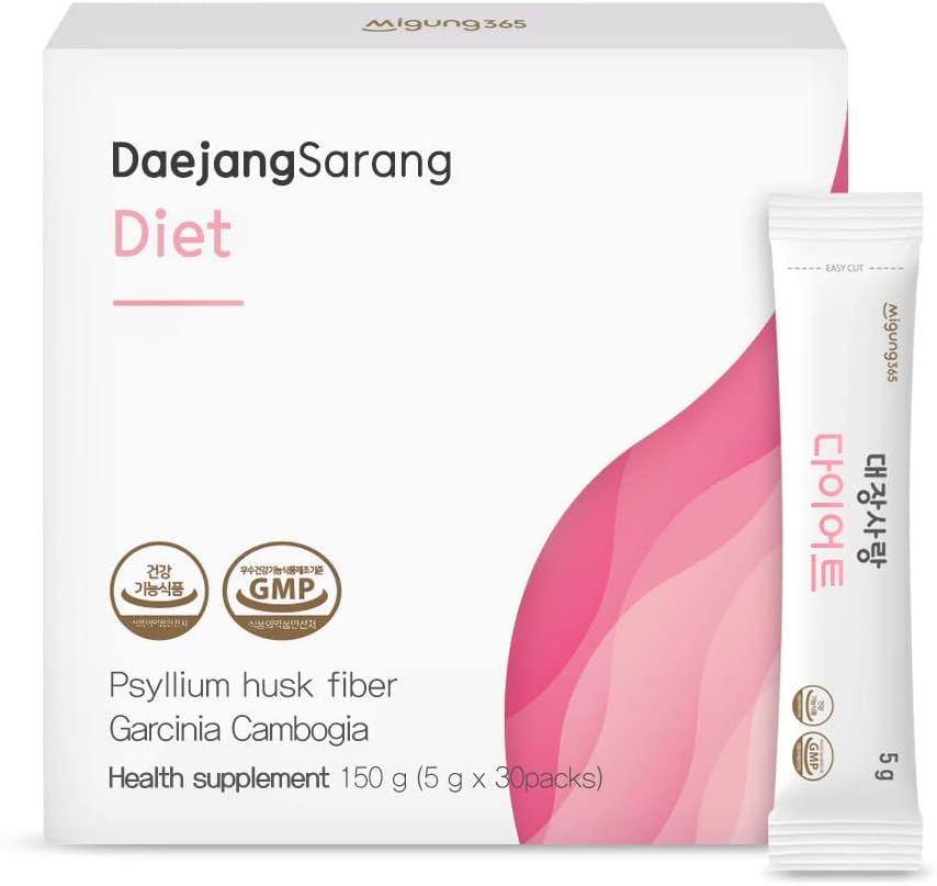 Daejang Sarang (Garcinia Cambogia, 30 bâtonnets) - Supplément de fibre de mousse de Psyllium, soin de la santé et de la constipation. Ingrédients végétaux, extra-résistance 5 500mg et HCA 780mg.