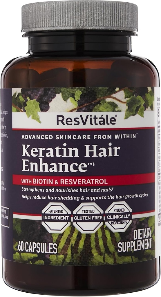 ResVitale Keratin Hair Enhance - Supplément Keratin pour la croissance des cheveux - 60 Capsules