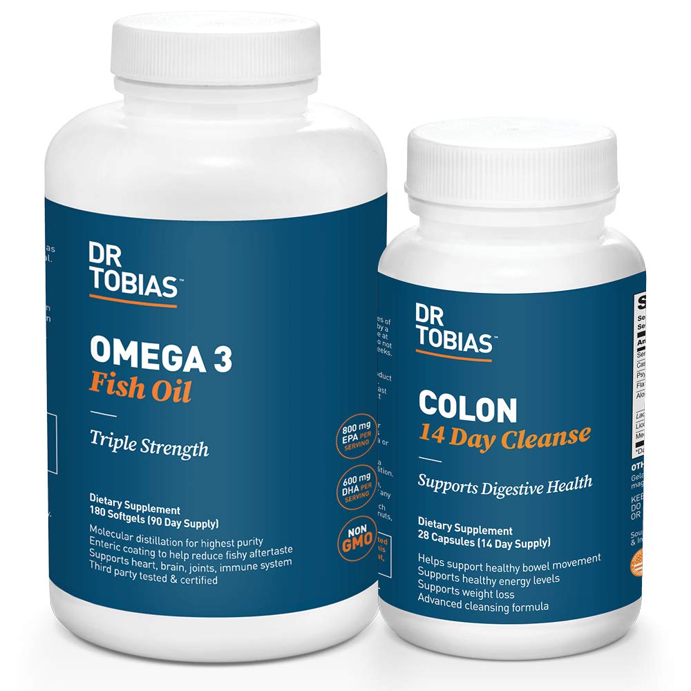 Dr Tobias Omega 3 Huile de poisson et Colon 14 jours de nettoyage pour améliorer la digestion et la santé générale