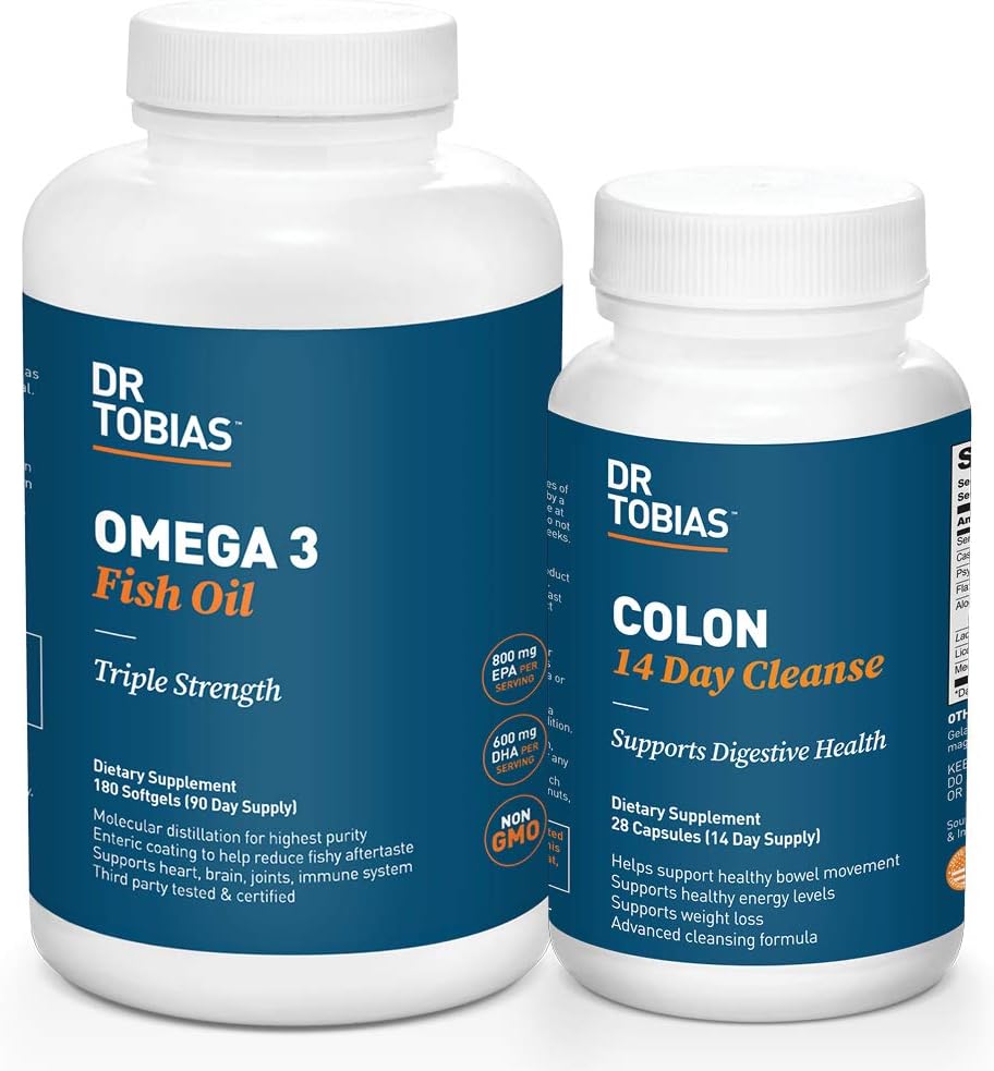 Dr Tobias Omega 3 Huile de poisson et Colon 14 jours de nettoyage pour améliorer la digestion et la santé générale