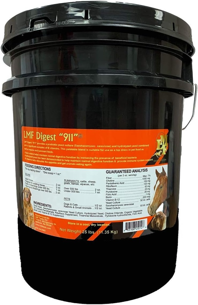 LMF Digest 911" 25 livres de supplément prébiotique et probiotique pour chevaux, ruminants et animaux de compagnie