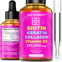 Biotine liquide Kératine collagène peptides et vitamine D3 pour la croissance des cheveux MCT huiles gouttes 210.000mcg – Formule puissante pour la peau et les ongles des cheveux, le supplément de croissance des cheveux le plus avancé pour les femmes et les hommes