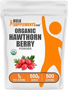 BulkSupplements.com Poudre de baies de Hawthorn biologique - supplément de baies de Hawthorn, de baies de Hawthorn biologique - végétalien et sans gluten, 1g par portion, 500g (1,1 lb) (paquet de 1)