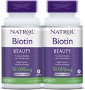 Natrol Biotin comprimés de beauté, favorise les cheveux, la peau et les ongles sains, aide à soutenir le métabolisme énergétique, aide à convertir les aliments en énergie, la force maximale, 10 000mcg, 100 comtes (paquet de 2)