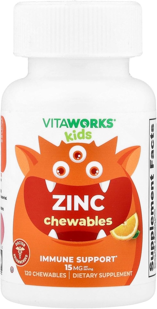 Enfants Zinc 15mg Comprimés à croquer - Saveur de cerise naturelle - Vegan, végétarien, sans OGM, sans gluten, sans vitamines sans noix - Supplément alimentaire pour le soutien immunitaire - pour les enfants - 120 Chewables