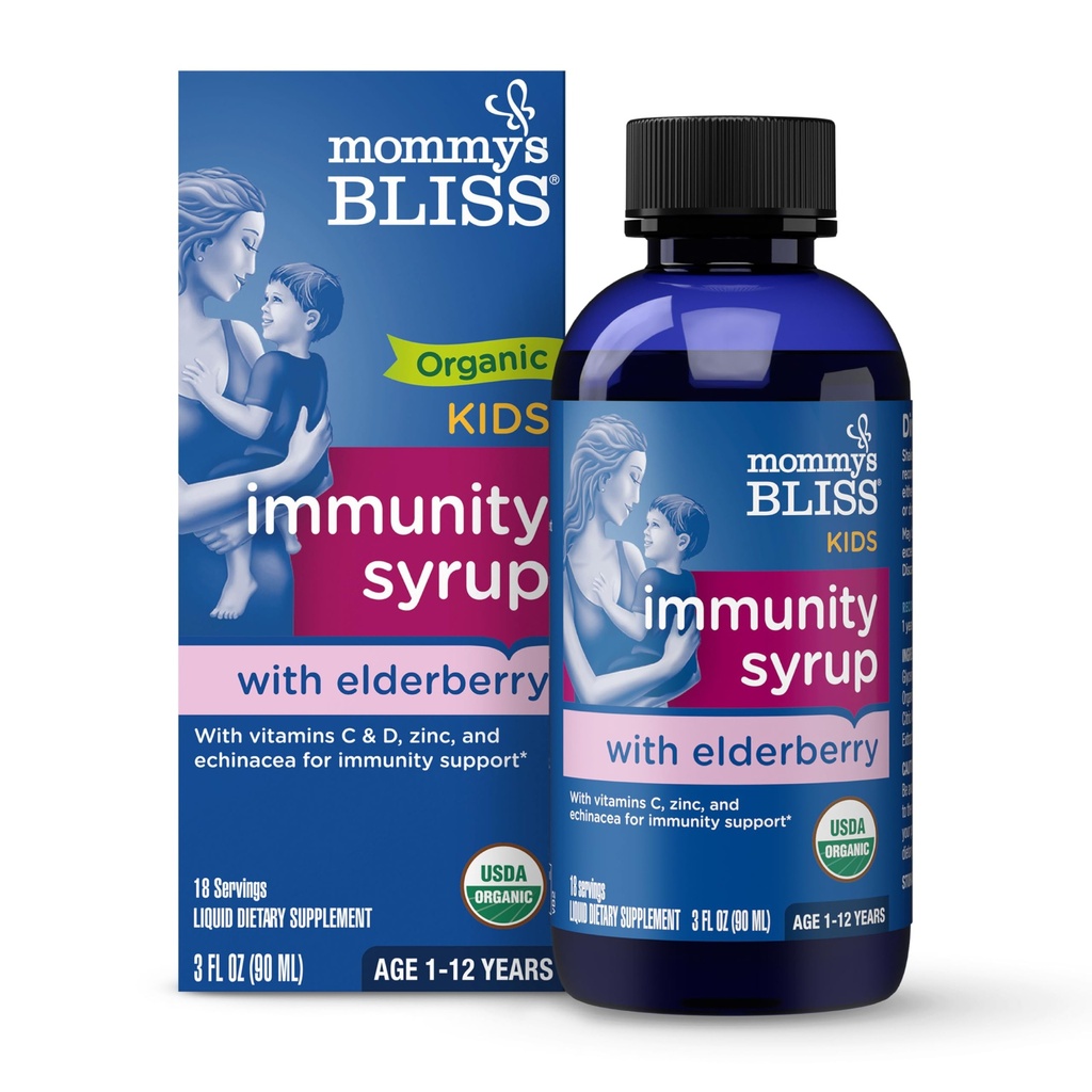 Syrup biologique des baies aînées de maman et d'Immunity boost avec les vitamines, les prébiotiques et l'échinacée pour les enfants et les adultes 1 an+, 3 Fl Oz