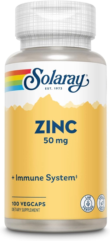 Zinc 50mg Solaray 100 Veg Cap - Boîte de 3