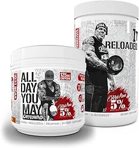 5 % Nutrition Riche Piana Bundle (en poudre) AllDayYouMay Caffeinated BCAA (Southern Sweet Tea) + Recharged High-Stim Pre-Workout (Fruit Punch)
