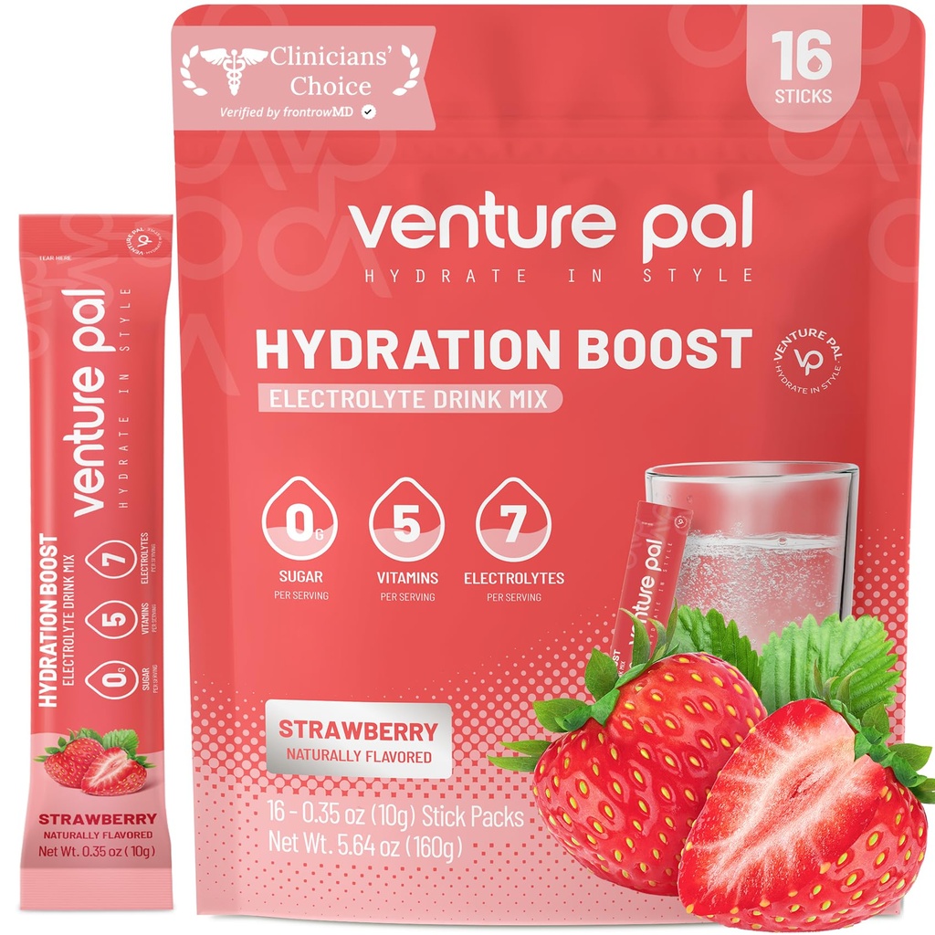 Venture Pal Powder Packets sans électrolyte de sucre - Liquid Daily IV Drink Mix pour l'hydratation rapide et la récupération des parties