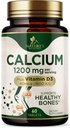 Calcium 1200 mg avec vitamine D3 - Supplément santé osseux, suppléments de vitamine D et calcium pour les femmes et les hommes - Soutien osseux, dents et immunitaire, pilules de calcium de la nature, embouteillés aux États-Unis - 60 comprimés