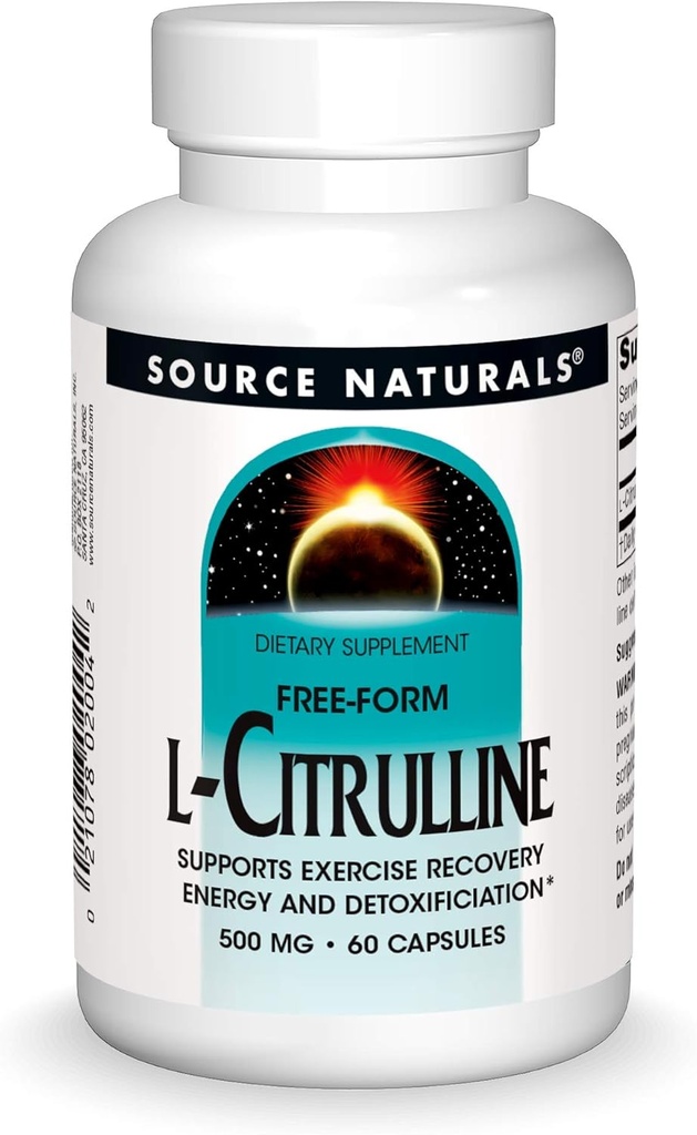 Source Naturals L-Citrulline - Soutient la récupération, l'énergie et la désintoxication*, 500 mg - 60 capsules