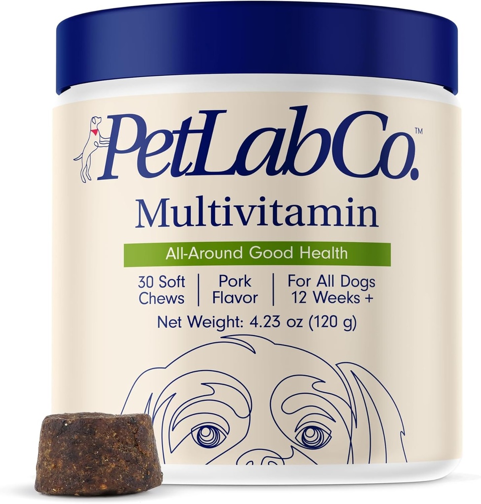 PetLab Co. 22 in 1 Dog Multivitamin - Support Dog's Immune Response, Skin, Coat, Joints & Overall Health - Vitamins A, E, D, B12, Minerals, Antioxidants - Chewable Pork Flavor - Packaging May Vary