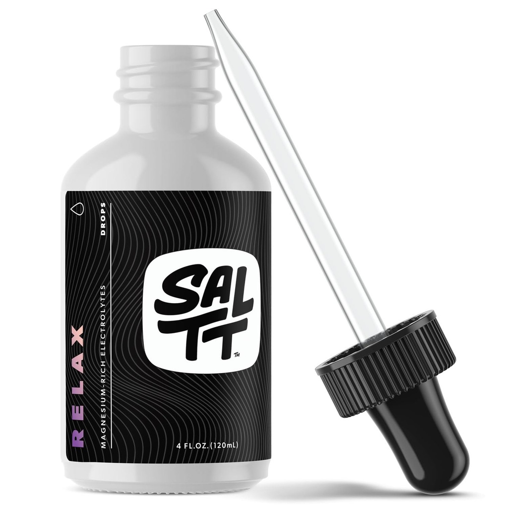 SALTT Relax gouttes de magnésium - Ionique Magnésium Chlorure avec/Sodium, Potassium, Electrolytes - Trace Minerals gouttes - Sans gluten, sans sucre, Keto Friendly - de Utah's Great Salt Lake - 120ml goutteur
