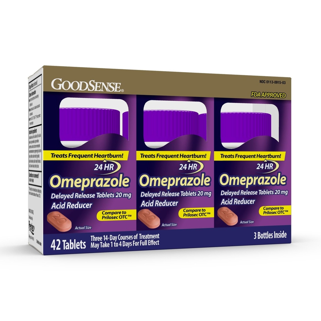 Comprimés à libération différée GoodSense Omeprazole 20 mg, Réducteur d'acide stomach pour le traitement fréquent des brûlures d'estomac, 42 Nombre