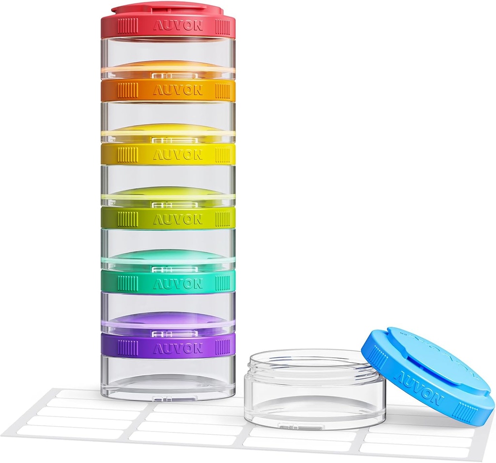AUVON Stackable Pill Organizer for Flexible Use, Extra Large Weekly Pill Case with Efficient Filling Design, Colorful Pill Box 7 Day Easy to Track, Pill Container for Medications, Vitamins, Fish Oils