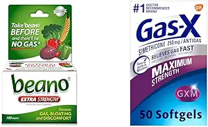 Beano Ultra 800, supplément pour la prévention du gaz et l'enzyme digestive, 100 softgels de récupération de gaz de Count & Gas-X avec Siméthicone 250 mg pour le dégel - 50 Count