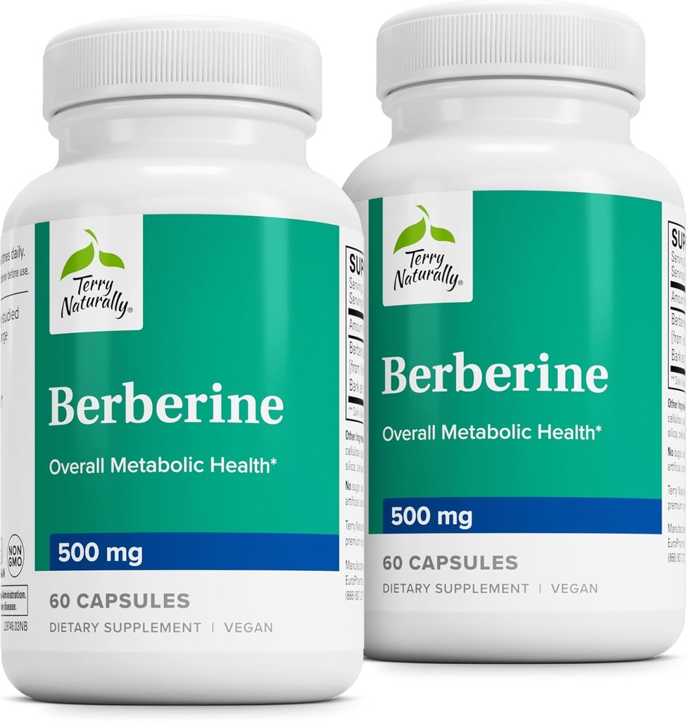 Terry naturellement Berberine - Supplément diététique avec Berberine - Supplément de santé hépatique pour le métabolisme - Soutien de santé conjoint pour les hommes et les femmes - 60 capsules (Pack de 2)