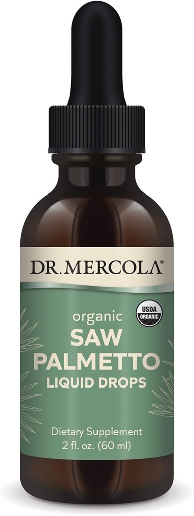Dr. Mercola Saw Palmetto gouttes liquides, 2 Fl. Oz. (60 mL), 30 portions, supplément alimentaire, soutient les processus de désintoxication normaux, non-OGM, certifié USDA biologique