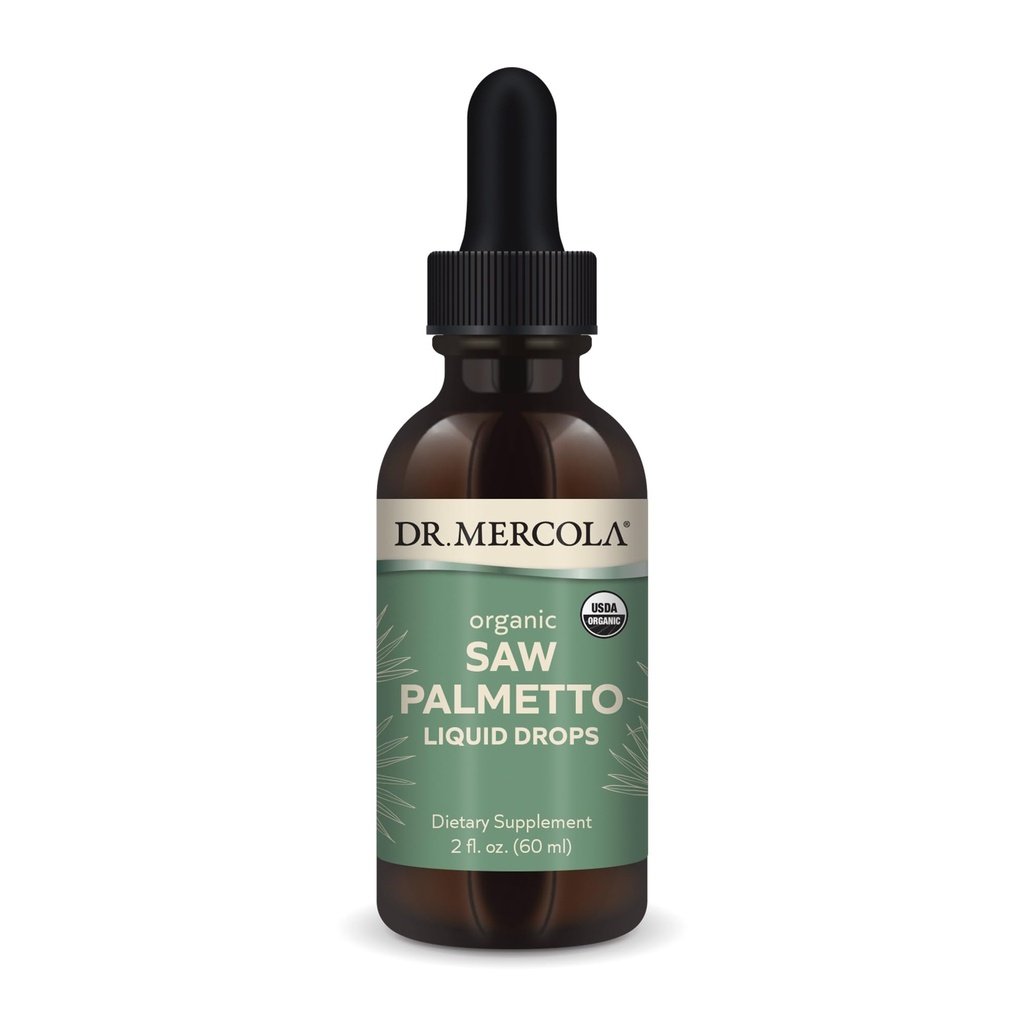 Dr. Mercola Saw Palmetto gouttes liquides, 2 Fl. Oz. (60 mL), 30 portions, supplément alimentaire, soutient les processus de désintoxication normaux, non-OGM, certifié USDA biologique
