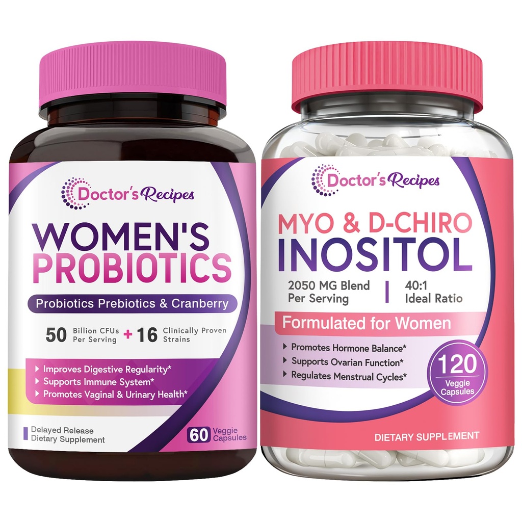 Recettes de médecin Femmes Probiotiques et Inositol Bundle - Gut, vaginal, urinaire et santé reproductive pour les femmes