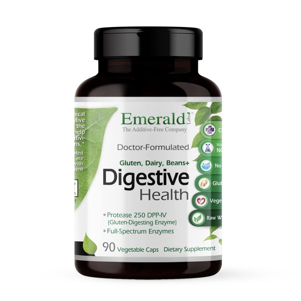 EMERALD LABS Santé digestive - Aide digestive avec probiotiques et enzymes digestives - Soutient la santé et la constipation Gut - Végétarien, sans gluten - 90 capsules végétales (30 jours d'approvisionnement)
