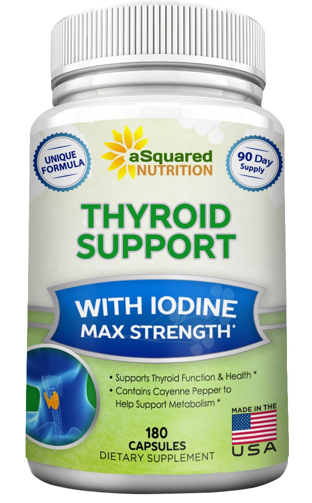 aSquared Nutrition Premium Thyroïde Supplément de soutien avec Iodine (180 Capsules) - Meilleures pilules à base de plantes et de vitamines complexes w/ B12, Ashwagandha, Bladderwrack et Kelp - Helper for Healthy Hormone & Energy