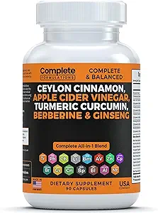Ceylan Capsules de cannelle avec berbère, vinaigre de cidre de pomme, curcumine curcumine, ginseng, zinc, chardon de lait, mélône amère, fenugréek et plus