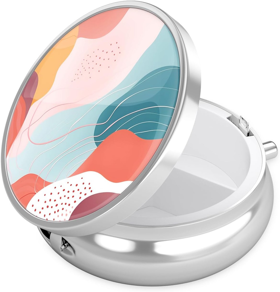 Boîte à pilules Nipichsha, petit étui à pilules pour la purse et la poche, organisateur de médicaments de voyage mignon, porte-conteneur de médicaments portatifs pour tenir les vitamines, médicaments, huile de poisson et supplément, modèle de style A03-Art