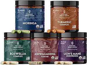 ORGANISMES TRIBE Life Mastery Bundle – Organic KSM-66 Ashwagandha + Boswellia Complex + Curcumin C3 Complex + Organic Lions Mane + Organic Moringa