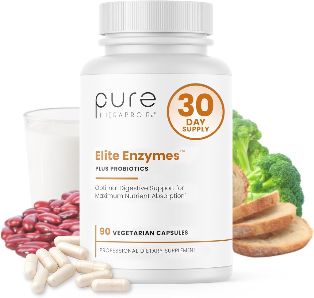 Pure Therapro Rx Elite Enzymes Extra Strength Digestive Enzymes Supplement for Women & Men, 90 Vegan Capsules