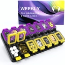 Très grand organisateur hebdomadaire de pilules 2 fois par jour - Pill Box hermétique 7 jours - Am Pm Vitamine Case - Medica Container deux semaines Supplement Holder Daily Med Med XL Yellow/Purple