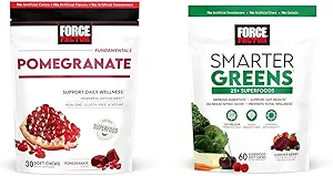 Facteur de force Pomegranate Soft Chews pour le vieillissement en santé et vert plus intelligent Superfood Chews avec 25+ Superfoods, probiotiques et fibre prébiotique, 60 Soft Chews