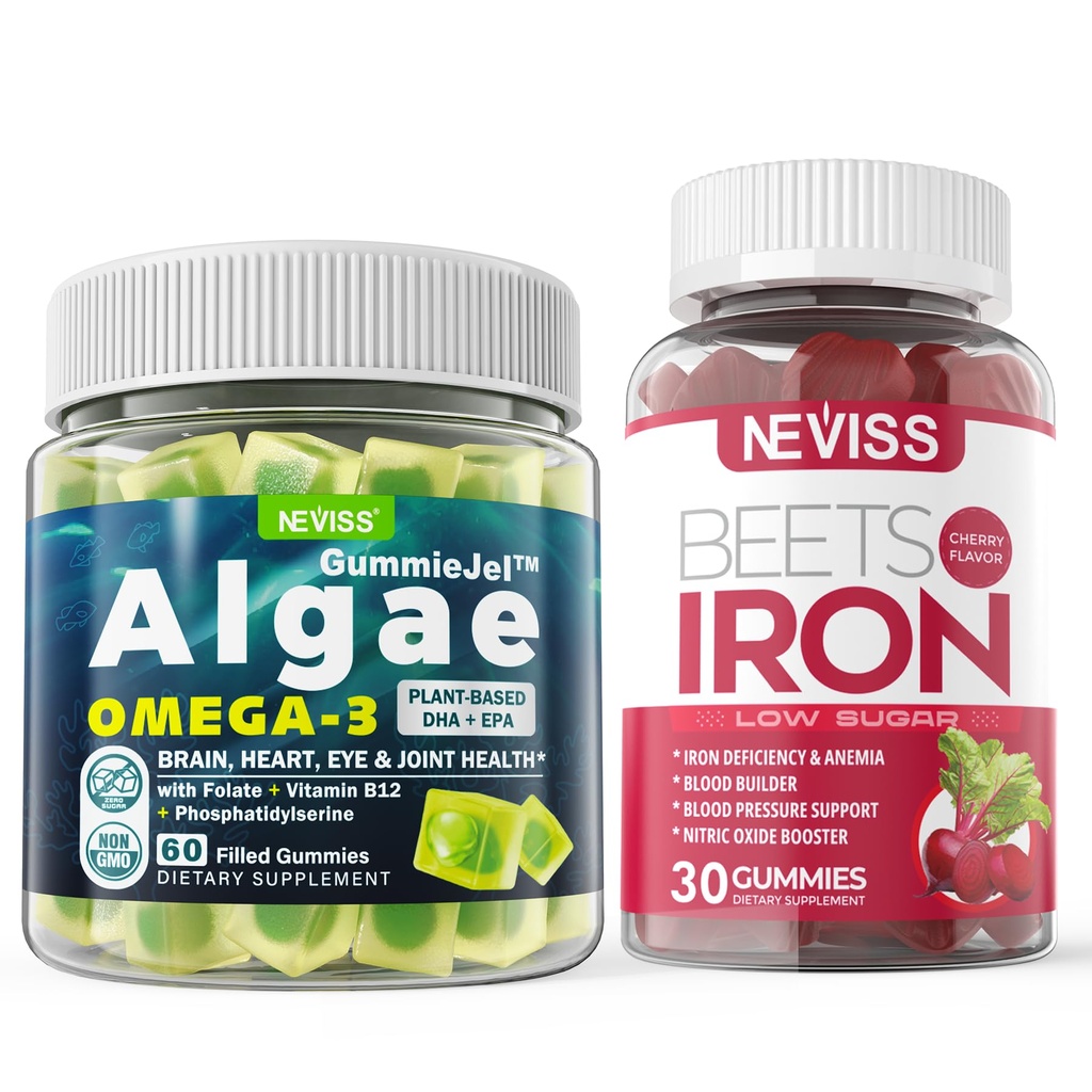 Omega végétalien 3 Gommies 1000mg + supplément de fer 12,5mg