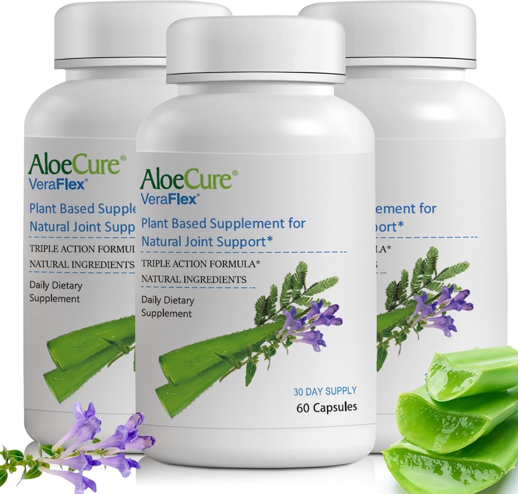 AloeCure VeraFlex complément santé naturel avec Aloe Vera biologique USDA - Capsules à base végétale pour soutenir le confort, la mobilité et la flexibilité des articulations - 60 Capsules - 3-Pack