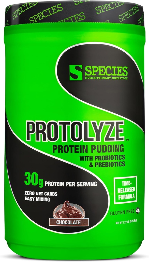 Espèce Nutrition Protolize pudding de protéines, 30 grammes de poudre de protéines de construction musculaire, faible teneur en calories et glucides, sucre zéro, chocolat