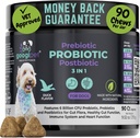 Probiotiques Googipet pour chiens Santé digestive - Prébiotiques et probiotiques Chews pour chiens Santé Gut + Enzymes digestifs - Probiotiques pour chiens pour la peau démangeaisons de levure Oreilles avec/Papaya, citrouille et fibre