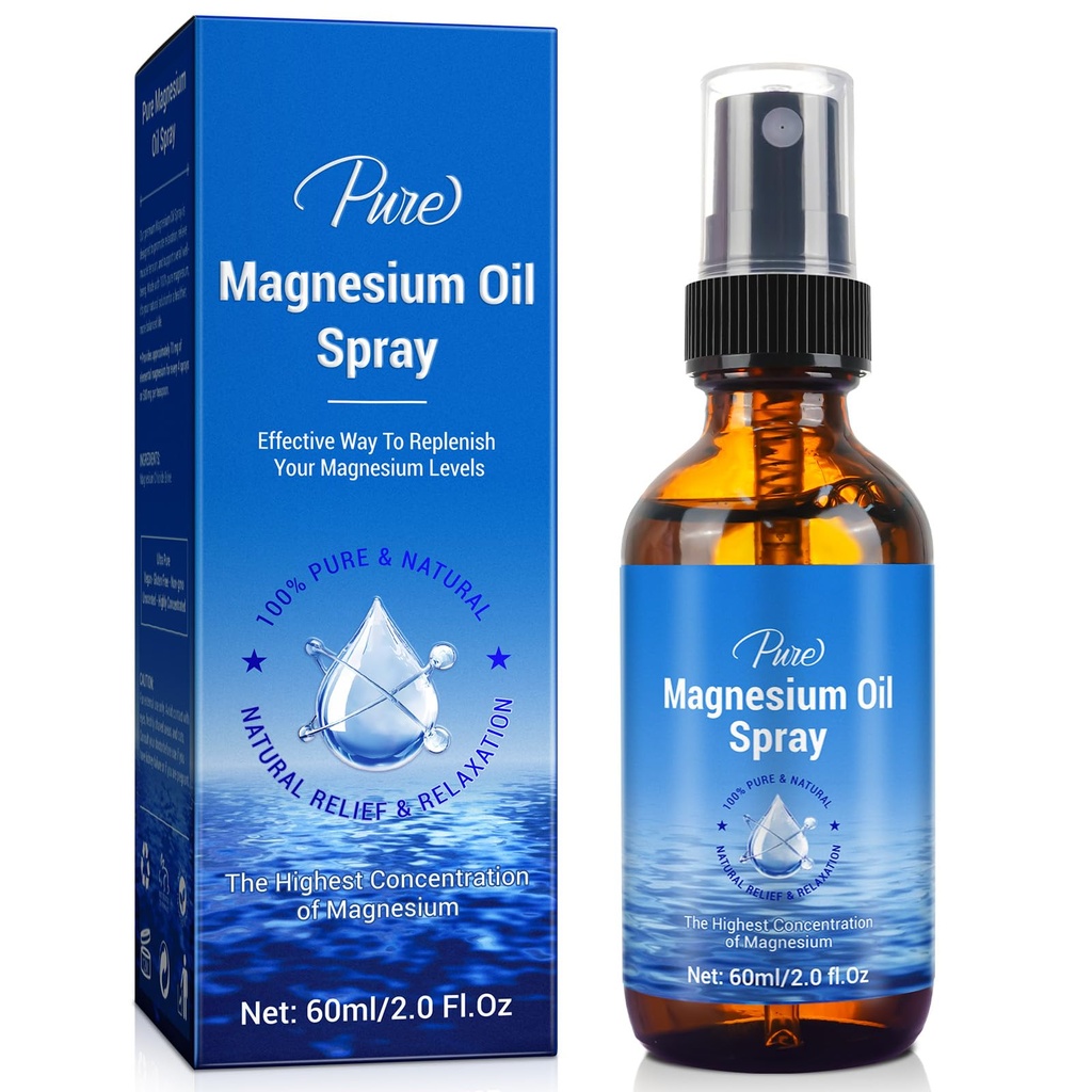 Spray à l'huile de magnésium-100% Spray naturel biologique de magnésium-Nourish La peau-facile à l'absorption et à l'utilisation-Glass Bouteille 2 fl oz