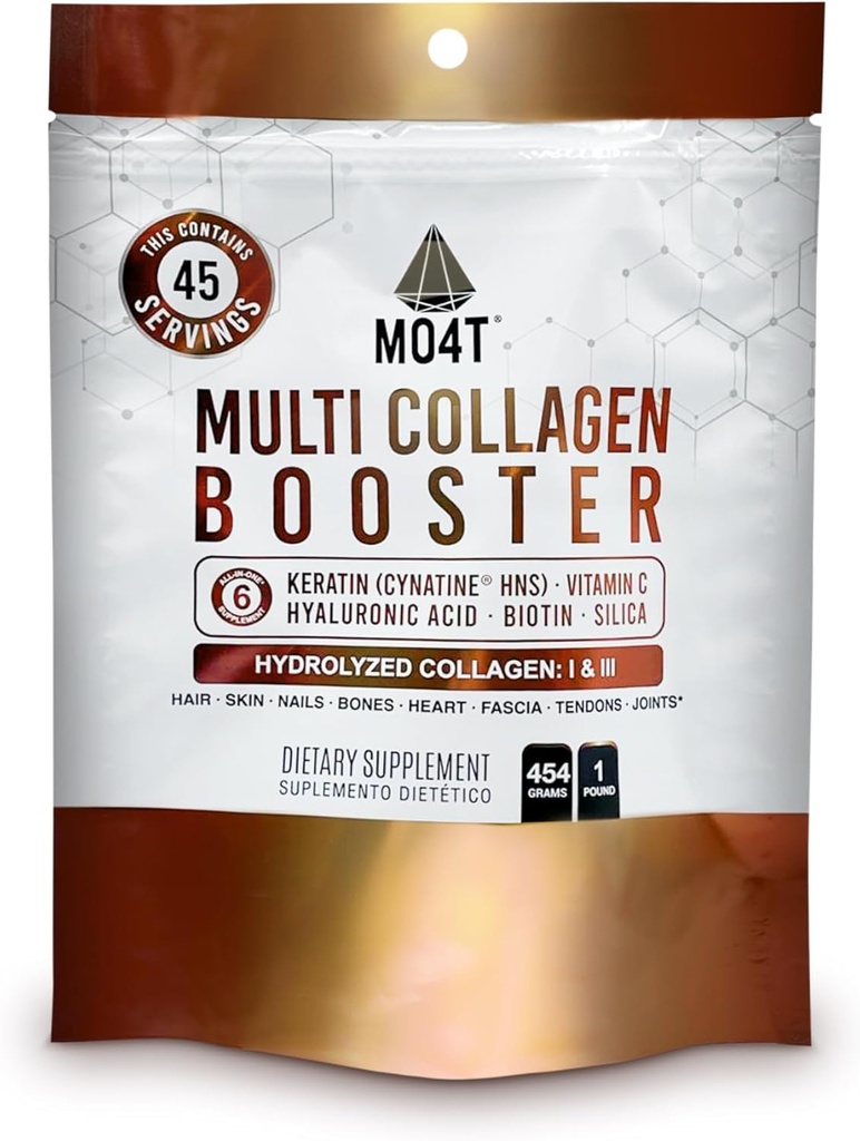 Multi Collagen Booster Poudre – Supplément de collagène extra-fort avec ajout de kératine, de biotine, d'acide hyaluronique, de vitamine C et de silice – nutriments supplémentaires pour cheveux, ongles et peau -1 livre