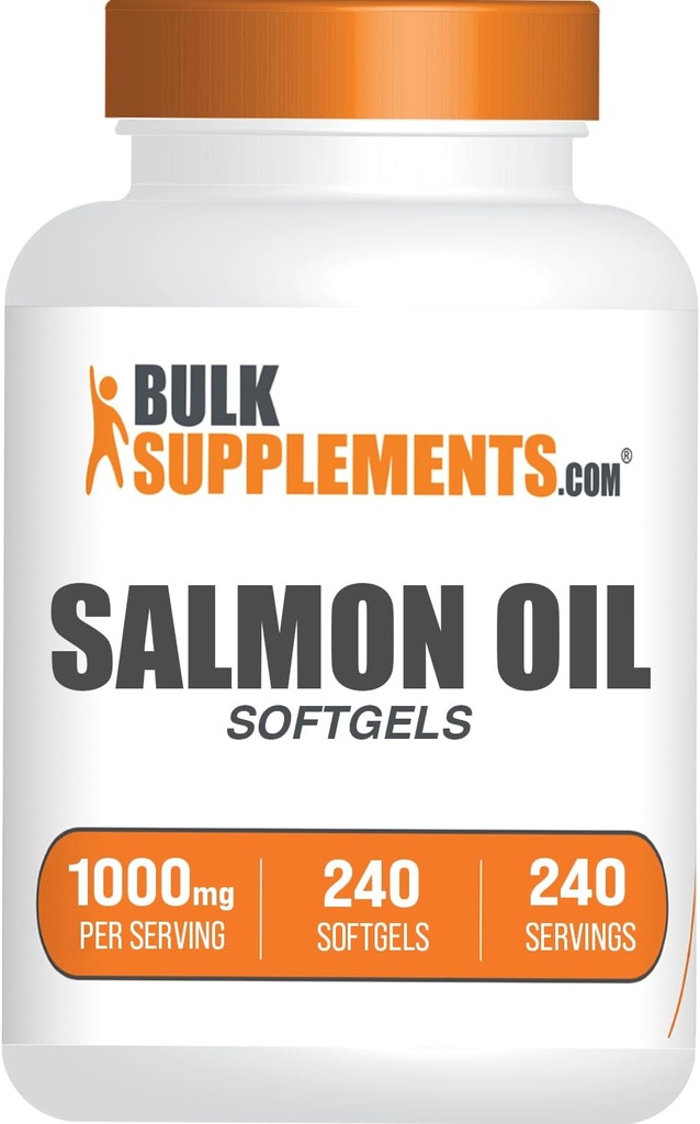 BulkSupplements.com Huile de saumon softgels - supplément Omega 3, suppléments d'huile de saumon sauvage de l'Alaska - 1000mg, sans gluten, 1 softgel par portion, 240 Nombre (paquet de 1)