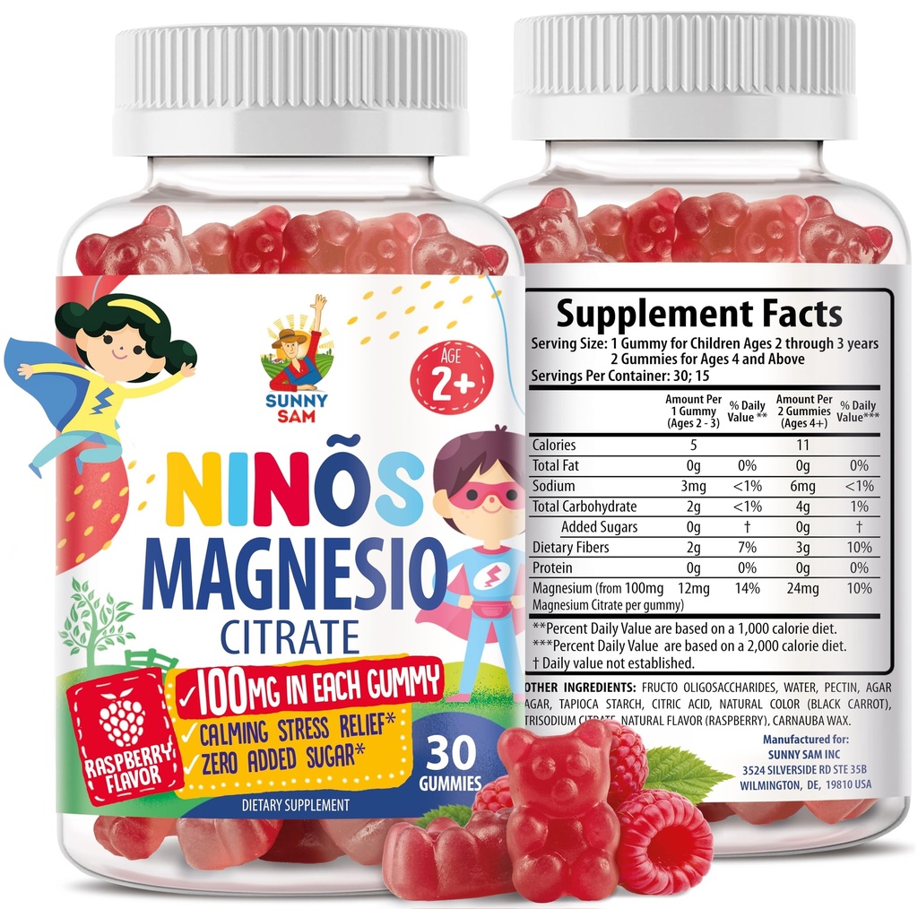 Gommies de magnésium pour les enfants et les adultes - 100mg - Calme Magnésium Chews - Supplément à croquer de Citrate de magnésium pour le soutien de l'humeur et des muscles - 30 Gommies