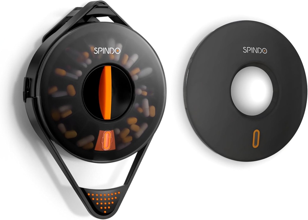 Fullicon Light Proof Combo, Weekly Pill Dispenser Organizer with Private Solid Lid, 14 Large Compartments and Child-Proof Lock, Spindo Medicine Dispenser Vitamin/Tablet/Supplement for Elderly (Black)