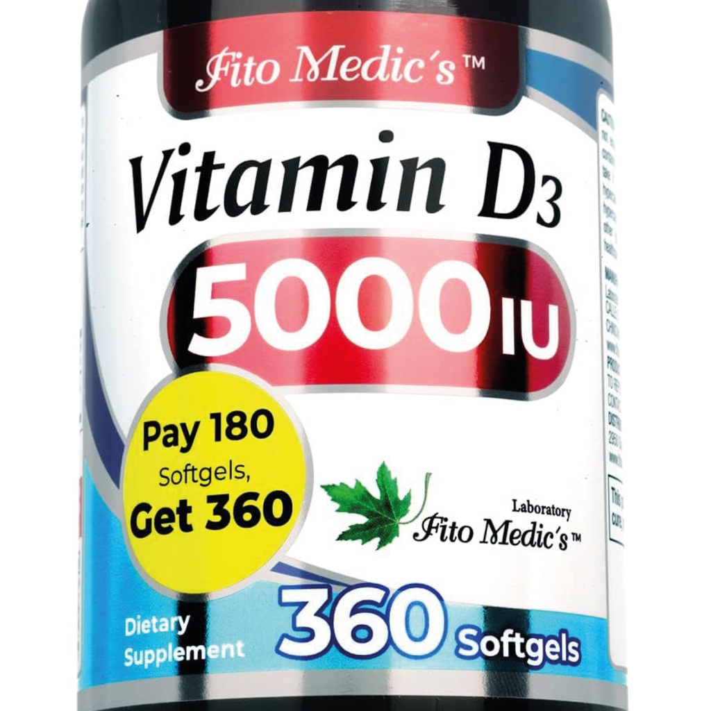 FITO MEDIC'S Lab - Vitamine d - 5000 UI de - Vitamine d3-360 Softgels - Vitamine d3 5000 iu - pour Bone, Dents, Muscles et Immune Soutien Santé, Ultra haute Absorption, Vitamine d3.