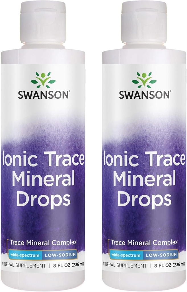 Swanson Concentrace Trace Mineral Drops 8oz-Complete Mineral Complex for Energy, Hydratation, & Electrolyte Balance Plus de 72 minéraux ioniques à absorption élevée tels que Magnésium, Potassium, Calcium (2 Pack)