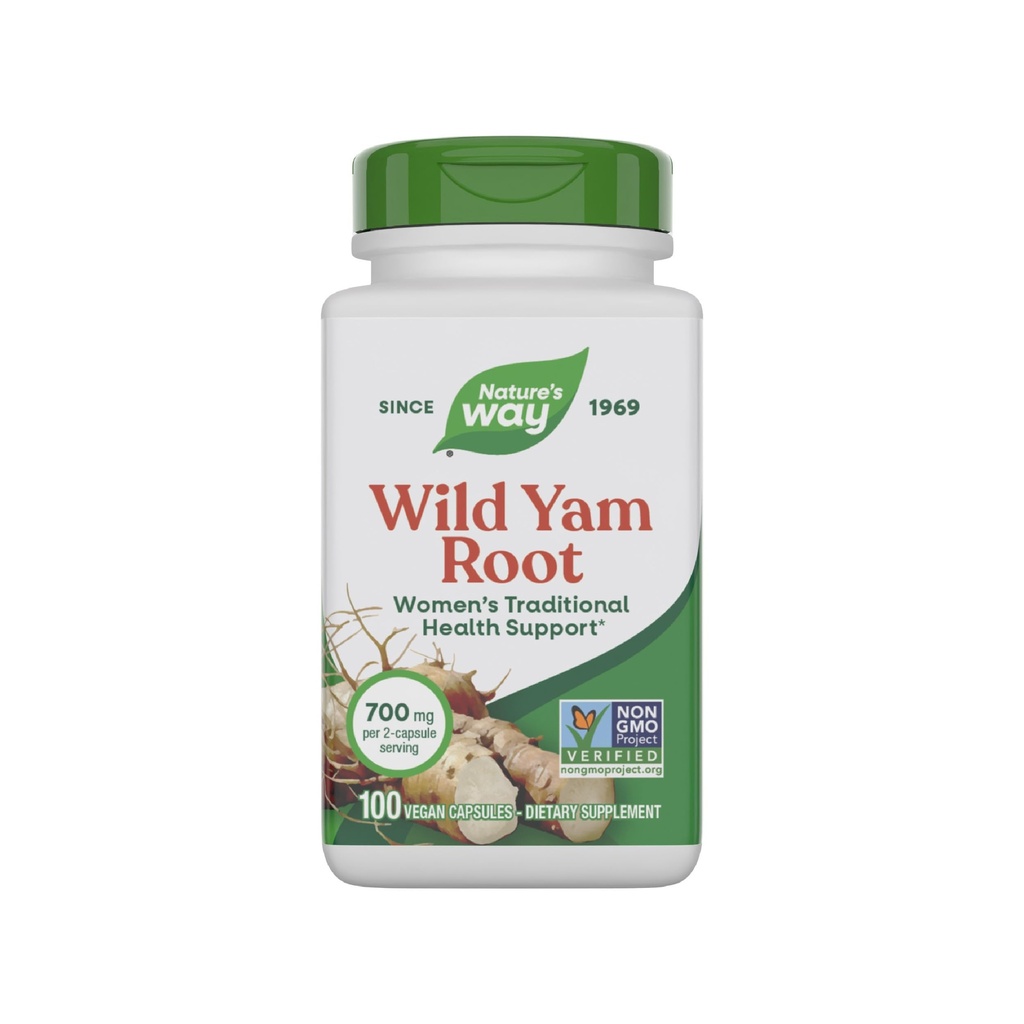 Nature's Way Wild Yam Root Capsules, Women's Traditional Health Support*, 700 mg par 2-Capsule Serving, Projet non-OGM Vérifié, 100 Capsules Vegan (Packaging May Vary)