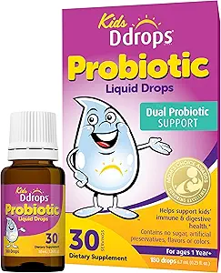 Drops Kids Probiotic Liquid Drops, Dual Probiotic Support, aide à soutenir la santé immunitaire et digestive des enfants, 30 portions